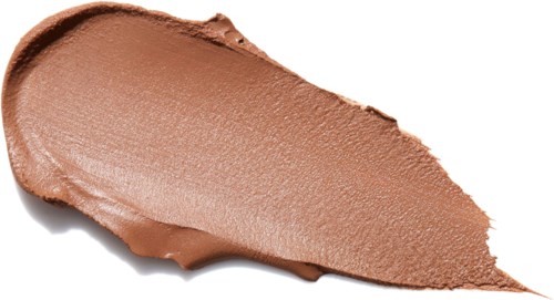 Ein Strich aus hellbrauner Make-up oder Grundierung mit glatter, cremiger Textur. Es verteilt sich auf weißem Hintergrund.