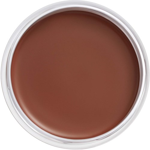 A round container with brown substance inside, looks like makeup or paint.