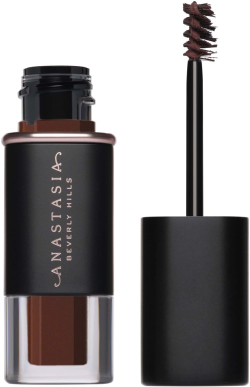 Ein Lippenstift mit schwarzem Deckel und braunem Lippenstift.
