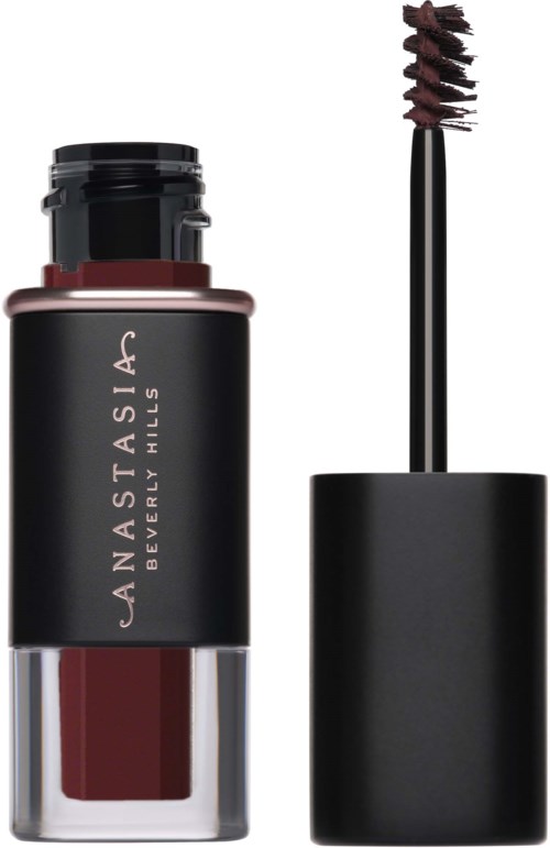 Nude-Lippenstift in einer schwarzen und transparenten Glasflasche mit Applikator. Das Etikett sagt Anastasia Beverly Hills.