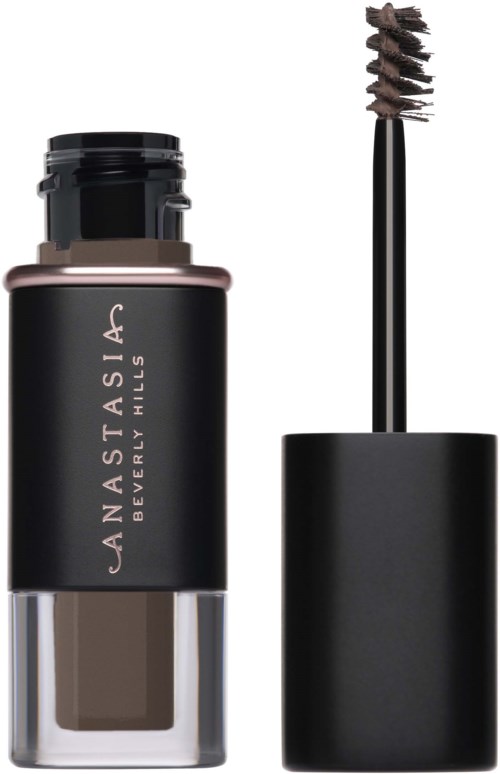 Ein Make-up-Flasche mit Pinsel, beschriftet 'Anastasia Beverly Hills' in Schwarz und Grau.