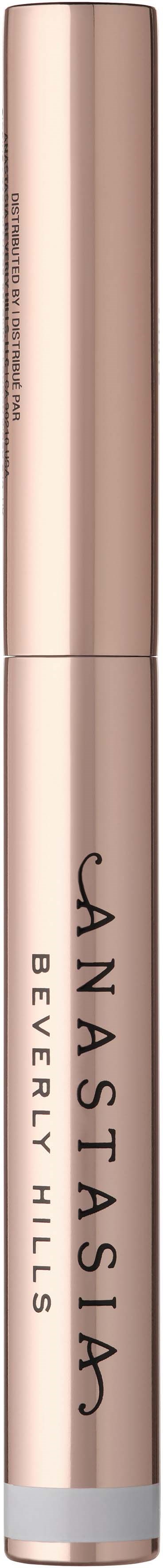 Ein Lippenstift in Roségold mit schwarzem Text, Marken Anastasia Beverly Hills und Anastasia.