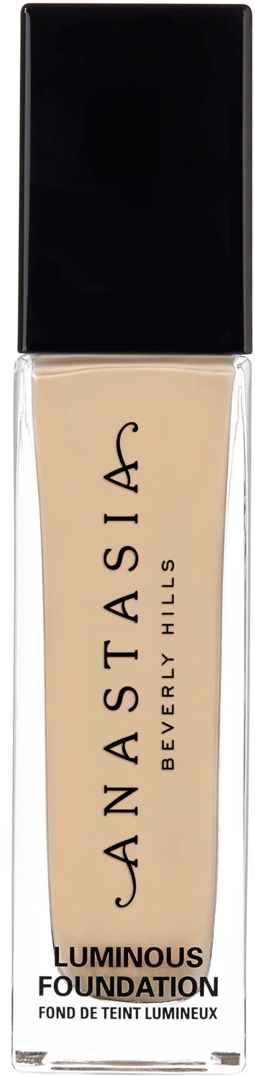 Nestemäinen meikkivoide pullo, Anastasia Beverly Hills, musta kansi ja vaaleanbeige neste.
