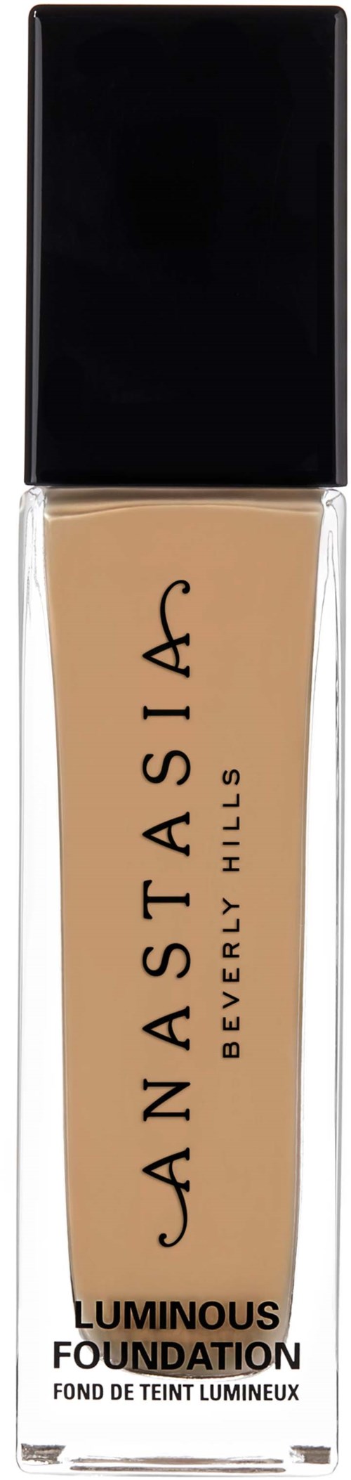 Anastasia Beverly Hills Luminous Foundation -pullopullo, jossa on musta kansi ja läpinäkyvä runko.