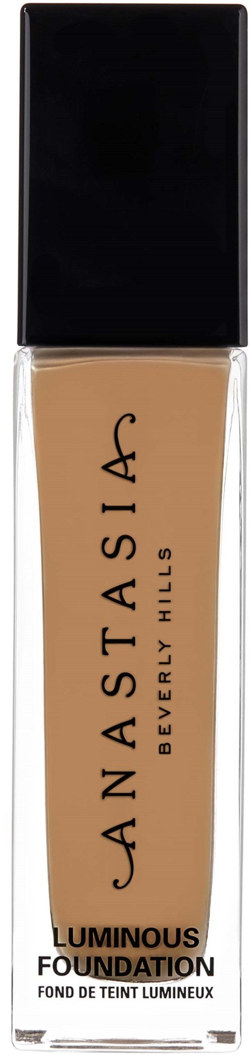 Beige meikkivoidepullo, jossa musta kansi, nimeltä Anastasia Beverly Hills Luminous Foundation.