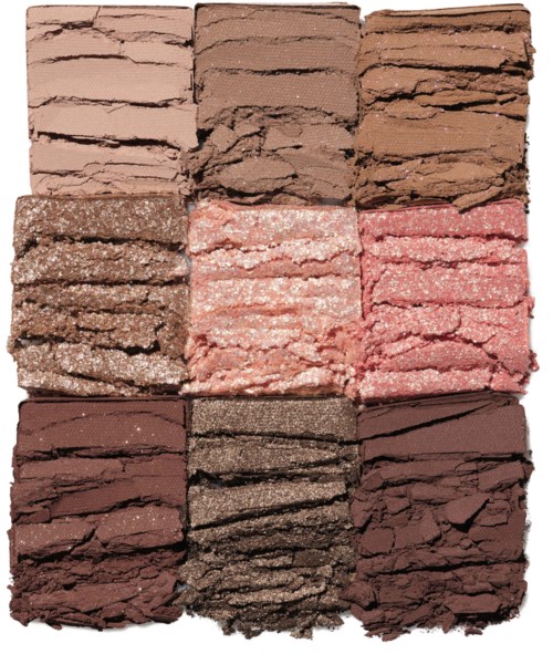 Bunte Lidschattenpaletten mit verschiedenen Rosa-, Braun- und Lilatönen, für Make-up.