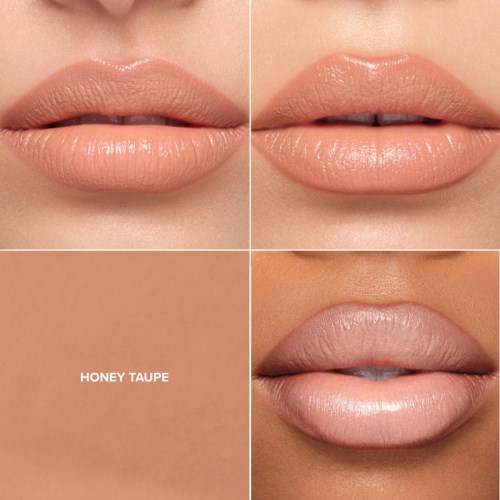 Vier Nahaufnahmen von Lippen mit verschiedenen Nuancen aus der 'HONEY TAUPE'-Kollektion.