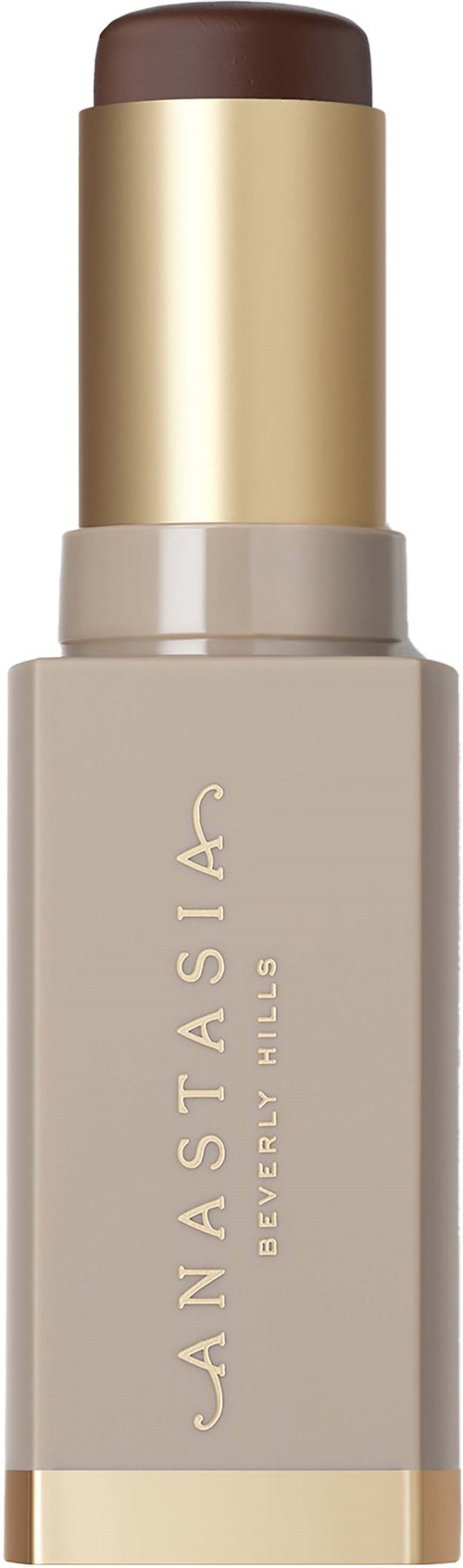 Beige lippenstiftverpakking met gouden dop en beige onderkant, met 'Anastasia Beverly Hills' tekst.