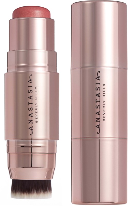Ruusukultainen huultenrajauskynä ja vastaava huultenrajauskynän tippa, molemmissa lukee 'Anastasia Beverly Hills'.