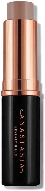 Een lipstick met een zwart en roségoud omhulsel, gelabeld 'Canastasia Beverly Hills'.