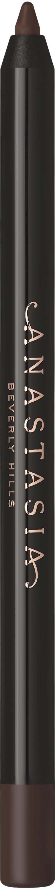 A brown eyeliner pencil with a black body and brown cap, featuring brand name Anastasia written in white on the side.