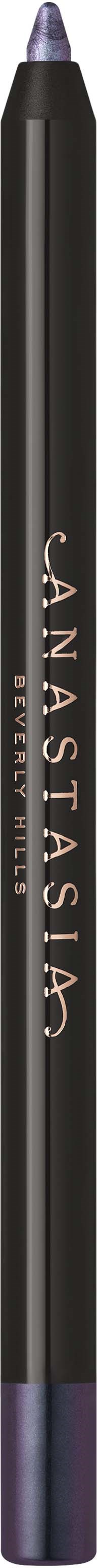 A black eyeliner pencil with the Anastasia logo and purple tip.