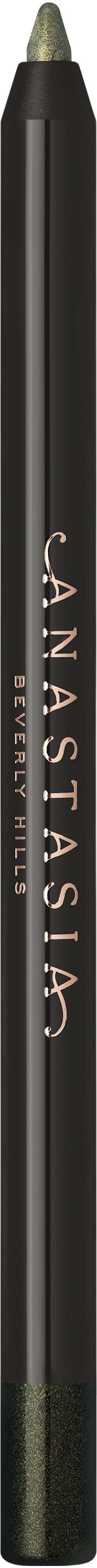 Black eyeliner pencil with a white logo and a green tip. Long and slender, designed for precise eye application.