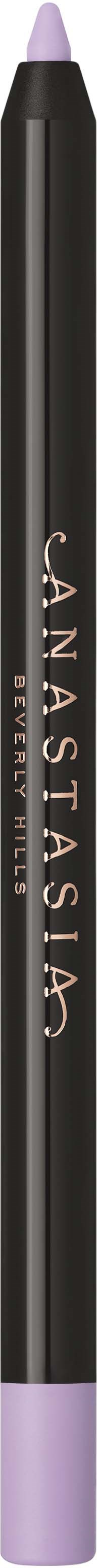A black eyeliner pencil with a light purple cap and tip, featuring the Anastasia brand name on the side.