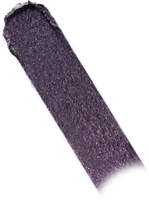 Een groot, langwerpig voorwerp bedekt met glanzende paarse glitter met een ruwe rand.