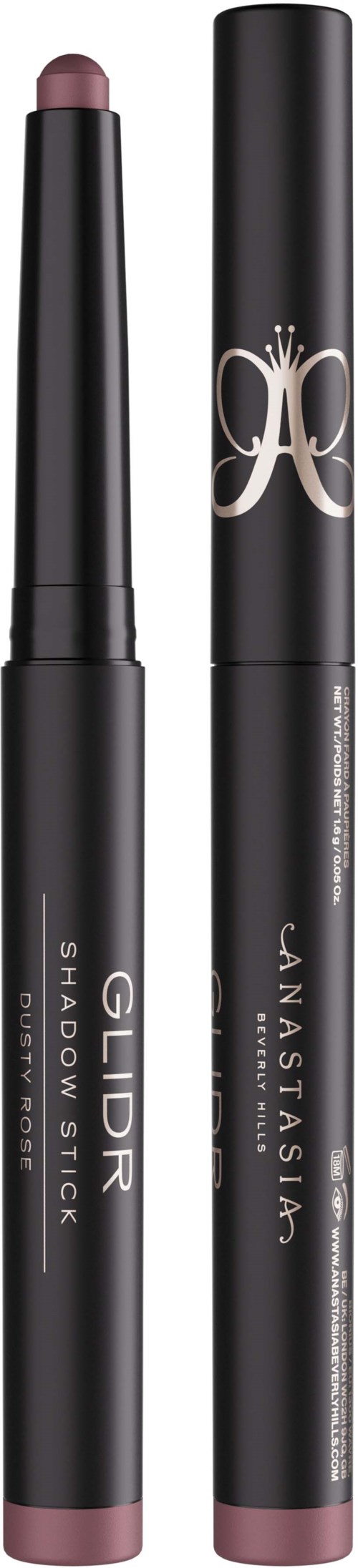 Zwei schwarze Make-up-Stifte, einer mit Kappe, einer ohne, haben pinke Spitzen und weißen Text.