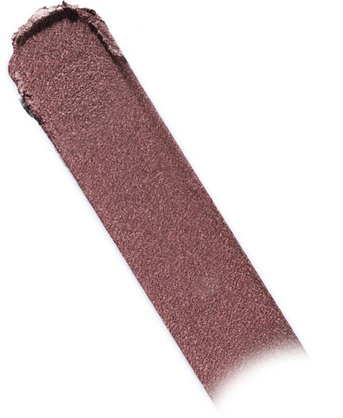 Een metallic roze-bruin oogschaduw met glans. Het is lang en gekromd, toont textuur en kleur.