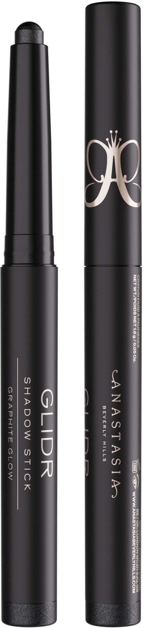 Zwei schwarze Make-up-Stifte, eines mit 'Gild Shadow Stick' beschriftet und das andere mit einem dekorativen silbernen Logo.