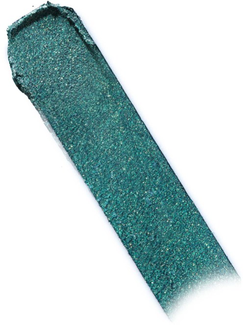 A long, narrow strip with a teal, glittery shiny surface and dark edges.