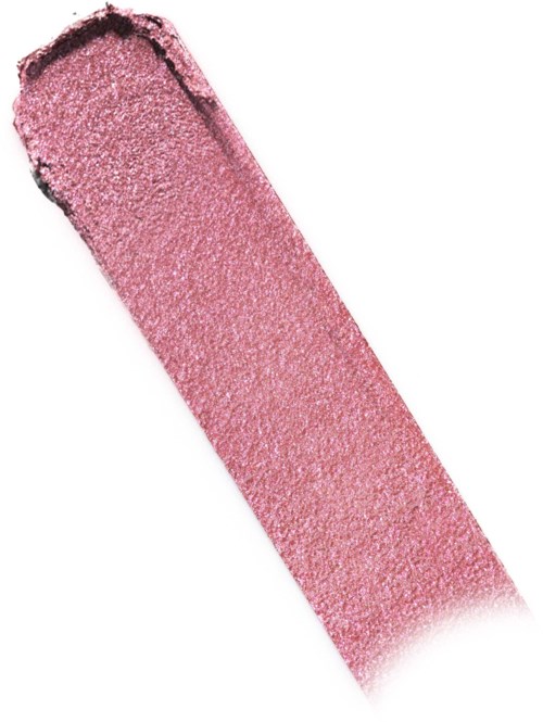 Pink eyeshadow swatch with a shimmery, sparkly finish and a rounded edge.
