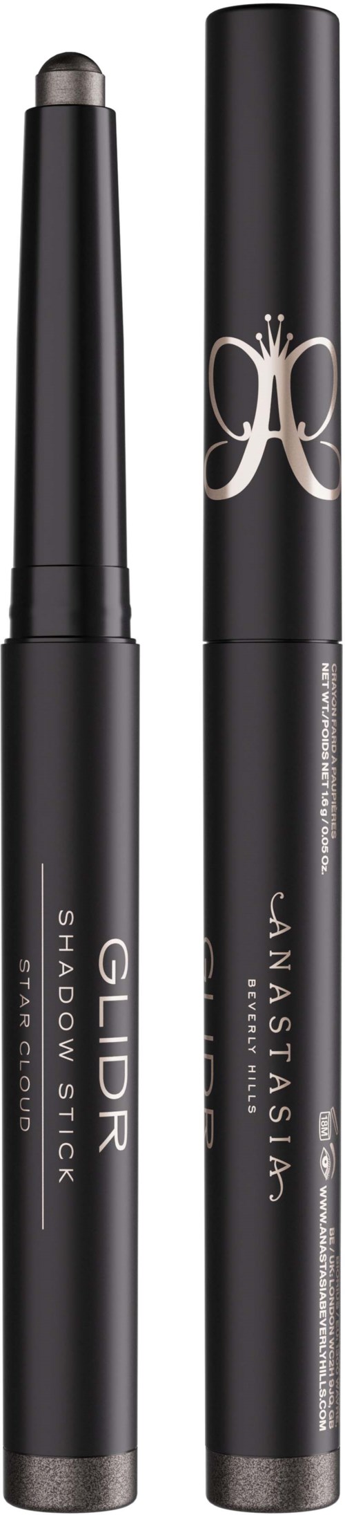 Twee zwarte cosmeticastiften, een met label 'GILDAR Shadow Stick' en de andere met een logo en de naam 'JanStasiwi'.
