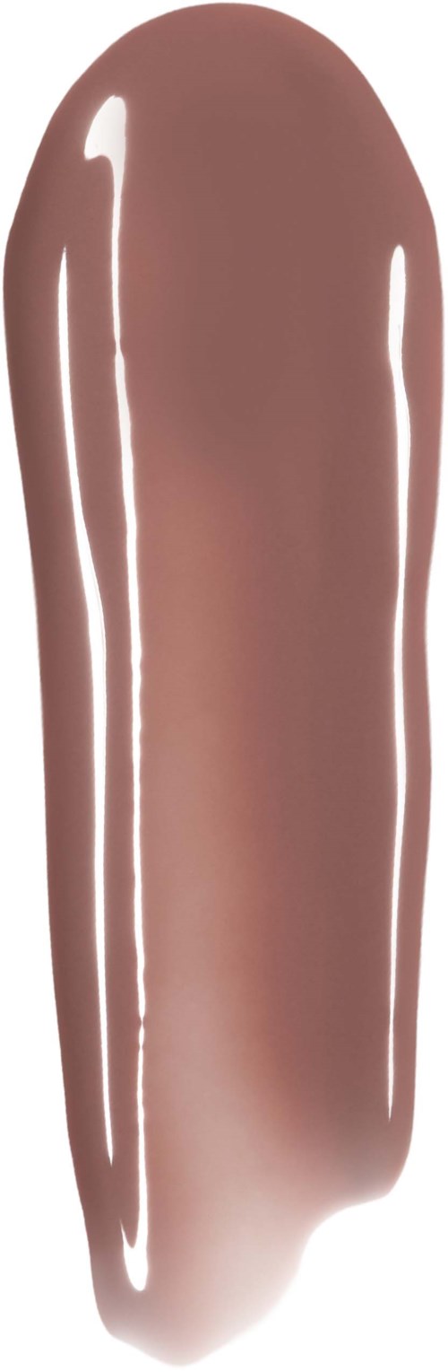 En beige-brun leppestift med blank, glatt overflate og avrundet spiss.