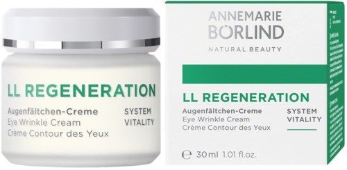 Een klein witte pot en doos van Annemarie Börlind oogcrème voor rimpels en huidvitaliteit.