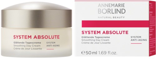 Een pot en doos van Annemarie Börlind System Absolute dagcrème, voor anti-veroudering en huidversteviging.