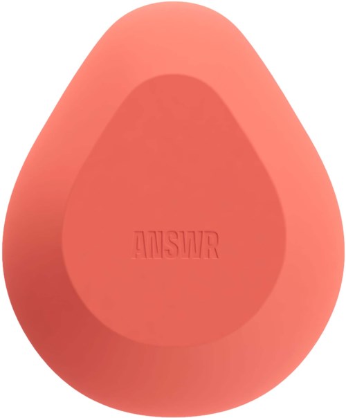 Ein rosa, tropfenförmiges Objekt mit dem Wort 'ANSWER' eingraviert.