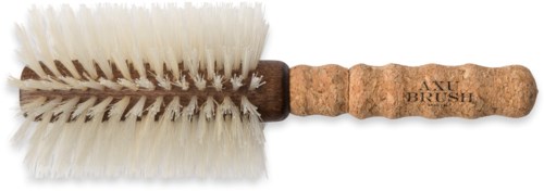 A cleaning brush with a wooden handle and cream-colored bristles.