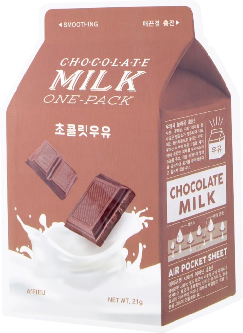 Een brik chocolademelk met afbeeldingen van chocolade, melk en tekst in meerdere talen.