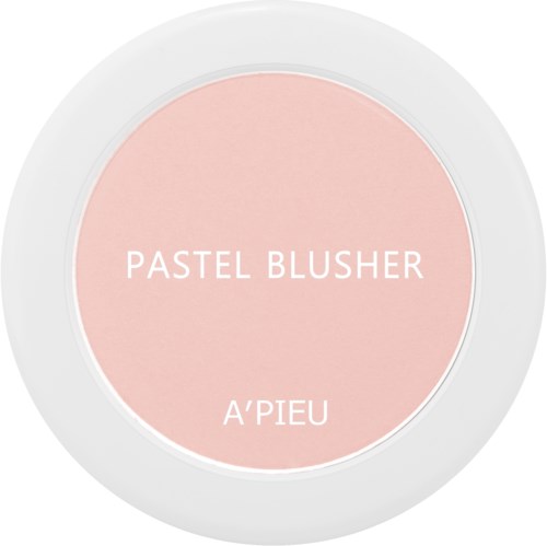 Een ronde blushhouder met "Pastel Blusher" van A'PIEU met een roze tint binnenin.