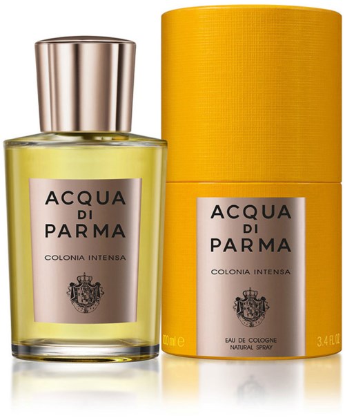 A perfume bottle with yellow liquid and a yellow box, both labeled 'Acqua di Parma'.
