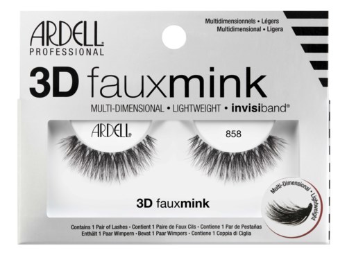Ett paket med Ardell 3D faux mink falska ögonfransar, lättviktiga och flerdimensionella, med svart och vitt förpackning.