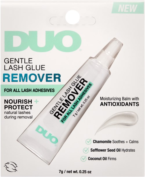 Duo gentle lash glue remover for all lash adhesives with antioxidants, chamomile, safflower seed oil, and coconut oil for calming.