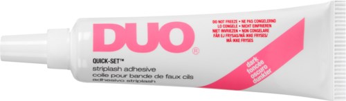 Eine Tube DUO Quick-Set Striplash-Kleber für künstliche Wimpern, mit rosa und weißer Verpackung.