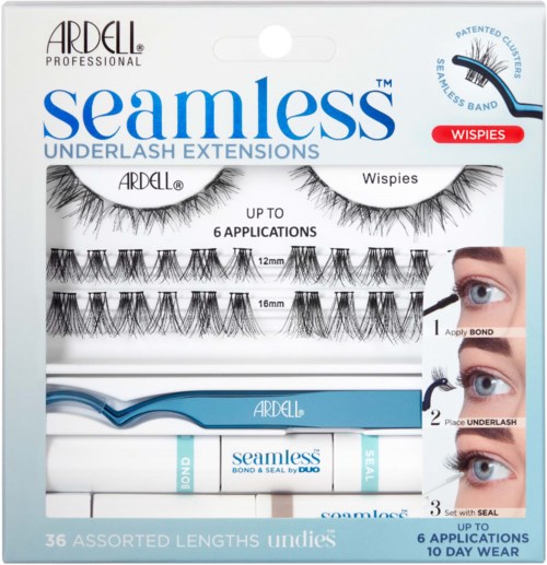 This is a package of eyelash extensions with three sets of eyelashes and adhesive for application.