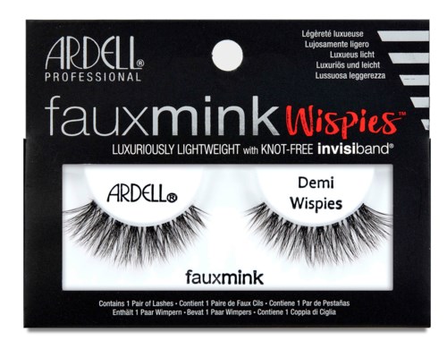 False eyelashes named 'Demi Wispies' by Ardell, lightweight and easy to wear, with a knot-free band.