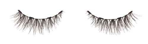 A black and white background with closed eyelash illustrations in the middle.