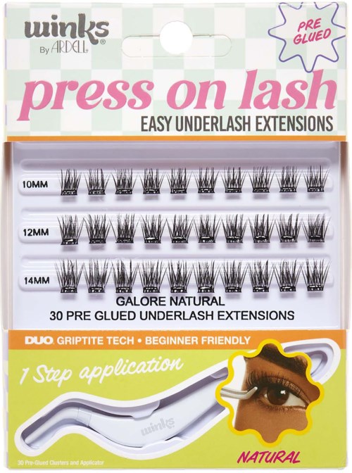 This is a pack of natural eyelash extensions available in three sizes, with easy application and pre-glued for quick use.