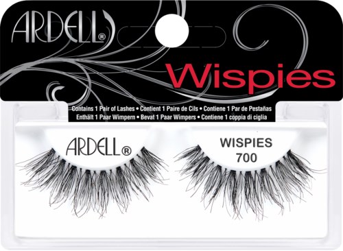 False eyelashes labeled Wispies 700 by Ardell in black packaging with white and red text.