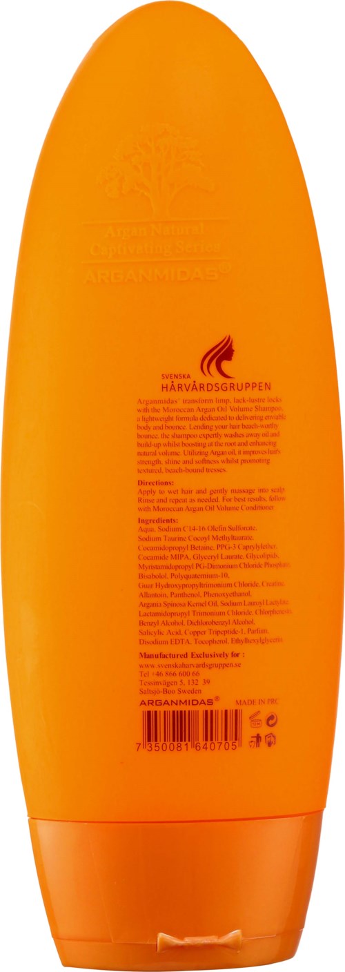 Eine große orange Flasche mit Text und Logo auf der Rückseite, wahrscheinlich eine Toiletten- oder Sonnencremeflasche.