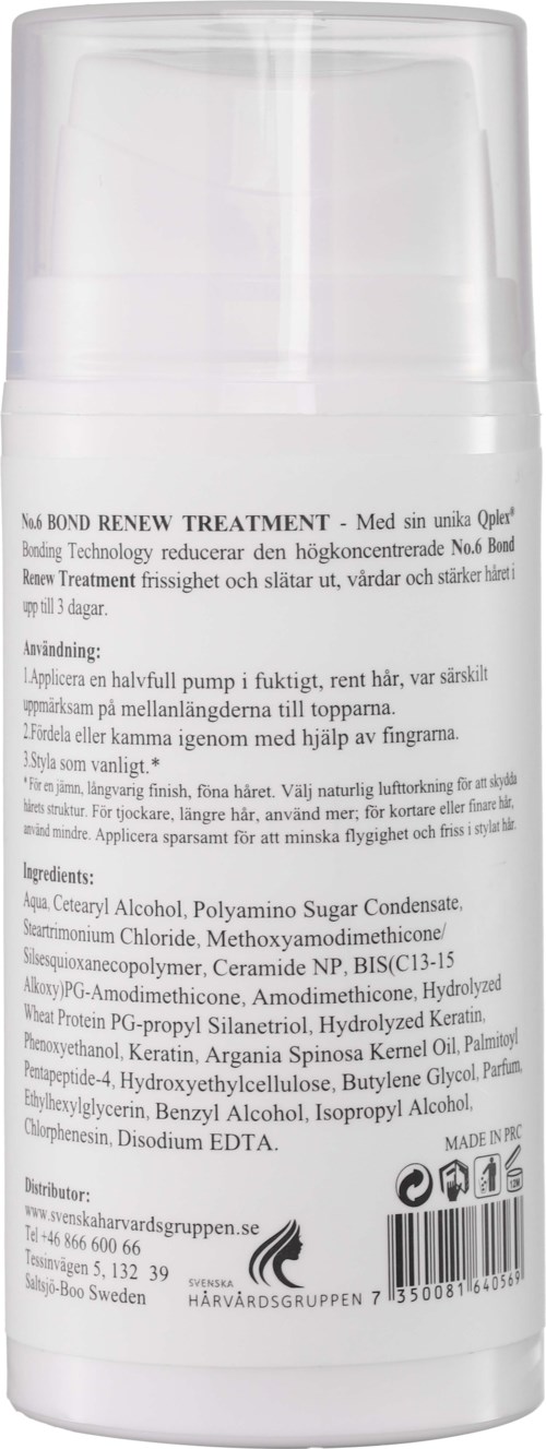 Eine weiße Flasche mit der Aufschrift 'RENEW TREATMENT' und detailliertem Text zu Inhaltsstoffen und Anwendung.