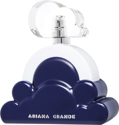 En parfyllflaska formad som ett moln med klar kork och namnet 'Ariana Grande' på.
