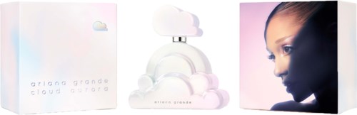 Armani Sky perfume packaging with a cloud-shaped perfume bottle and a model's face in profile.