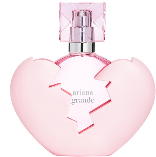 Roze hartvormige parfumfles met gebroken hart-ontwerp en zilveren dop.
