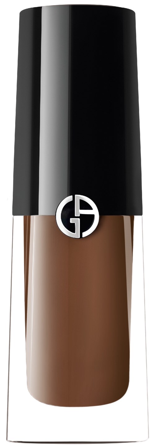 A bottle of brown liquid with a black cap and a logo on it.
