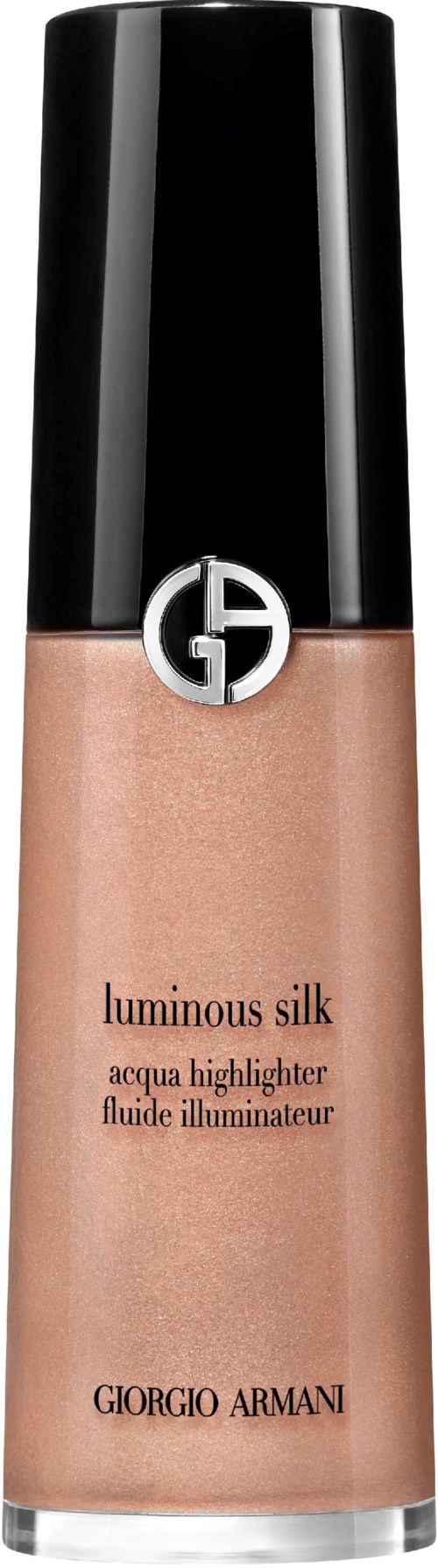 Giorgio Armani Luminous Silk nestemäinen korostustuote, jossa musta korkki.