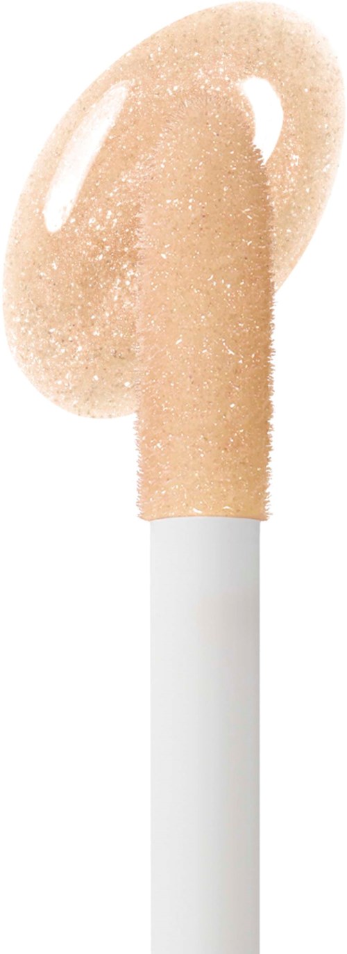A makeup applicator with a beige sponge-like tip on a white handle.