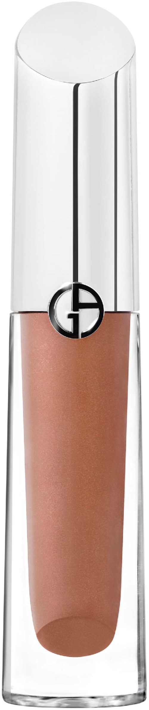 Ein transparenter Lippenstiftbehälter mit cremigem Lippenstift innen und einem silbernen Deckel.